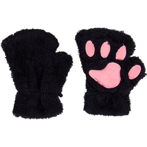1 Pair Women Girls Lovely Fluffy Bear Cat Plush Paw Claw Half Finger Gloves Mitten Winter Warm Fingerless Gloves