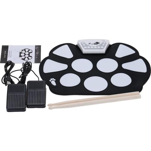 Portable Electronic Roll up Drum Pad Kit Silicon Foldable with Stick Percussion Instruments Accessories