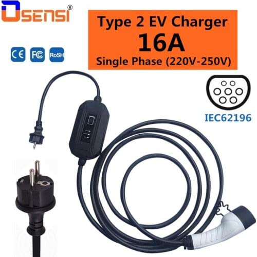 OSENSI Type 2 Portable EV Charging 16A Schuko Plug IEC 62196-2 Electric Vehicle Car Charger EVSE Single Phase 220V-250V 5M Cable
