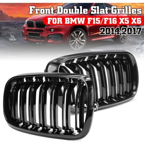 2Pcs Gloss/ Black Car 2 Slat Line Kidney Grille for BMW F15 F16 X5 X6 2014 2015 2016 2017 Car Styling Front Bumper Racing Grille