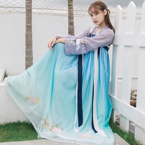 Tang system as navy gradient chest improved full-skirted dress hanfu female view on mandarin Ru summer dress two times