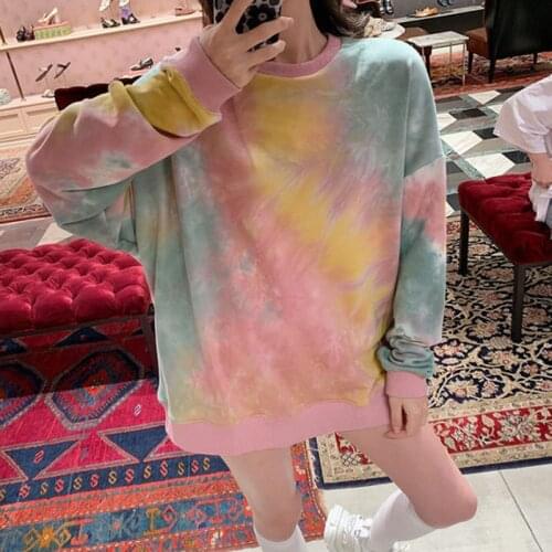 Spring Autumn Womens Hoodies Printed Casual Long Sleeve Sweatshirt Female Loose Tie Dyeing Hoodie Oversize Pullover Tops