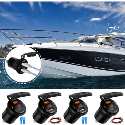 Universal Car Charger 12-24V Car Lighter Adapter Dual USB Fast Charging w/ Voltmeter Switch Waterproof for iPhone Samsung Huawei