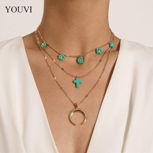 YOUVI New Bohemian Multilayer Little Daisy Pendant Necklaces For Women Punk Choker Necklaces 2021 Trend Collier Femme Jewelry