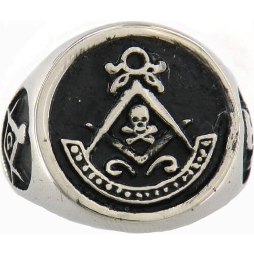 FANSSTEEL Stainless Steel Jewelry FreeMasonry Skull Ruler and Square Past Master Masonic Ring FSR09W75