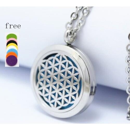 19 Styles 30mm Perfume Locket Stainless Steel Aromatherapy Essential Oil Diffuser Locket Pendant necklace