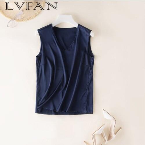 2019 Silk Camisole Joker V-neck Heavy Silk Camisole Vest for Women Silk Sleeveless Top with Bottom Casual Blouse OCSC-001
