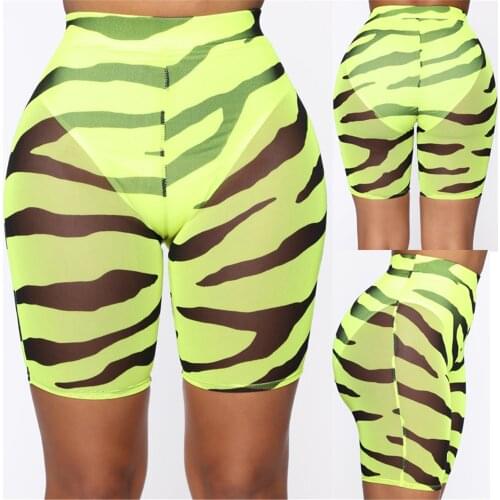 Women Summer See Through Short Transparent Pants Beach Cover Ups Female Sexy Sheer Mesh Zebra Printed Beach Cover-Ups