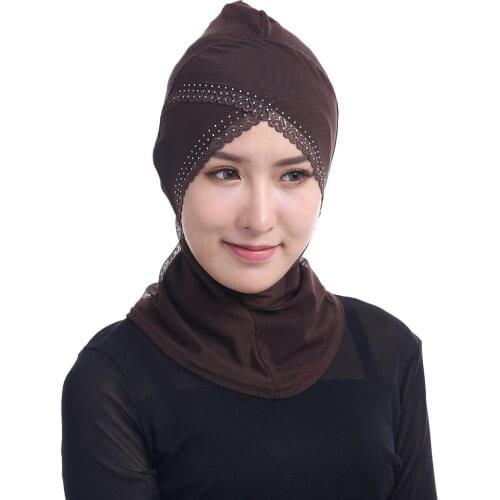 Women’s Muslim Mini Jersey Hijab Scarf lace with diamond Shin Face Inner Cap
