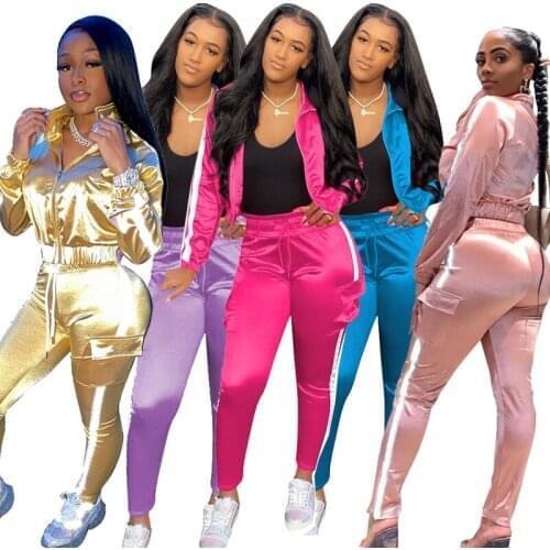 Echoine Women Autumn Sportwear Patchwork Set Zipper Tops Jogger Pants Set Tracksuit Matching Two Piece Outfit Active Sweatsuit