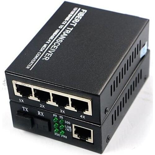 1000base 1.25G SC Simplex mode Fiber Optic 4port RJ45 Enternet Media Converter Netlink converter fiber optic transceiver 20KM