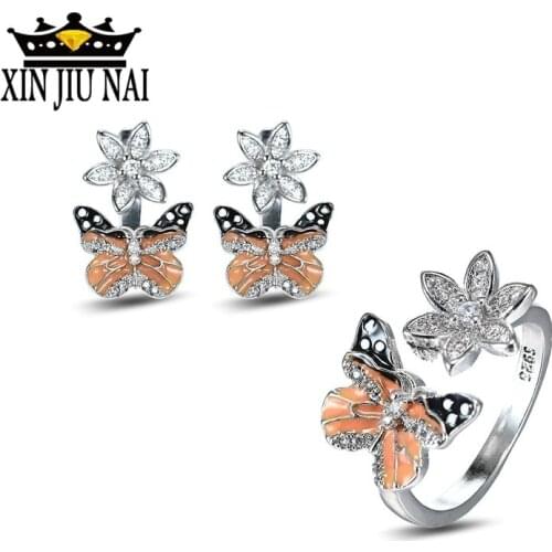 2020 hot new arrival enamel color personality creative flower butterfly Europe and America ring earrings wedding suit women