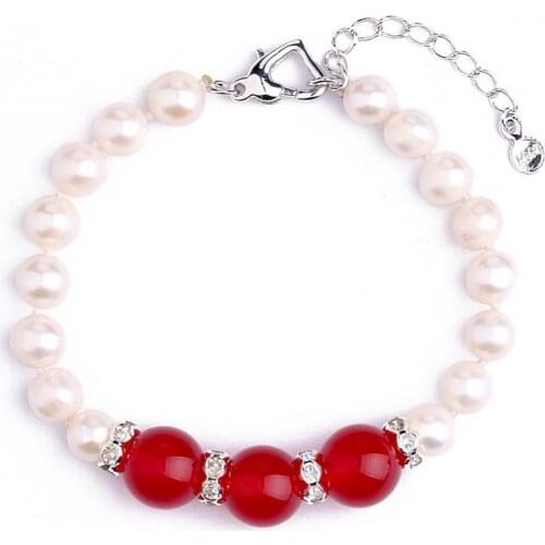 8-9 mm true freshwater pearl bracelet agate bracelet is a feminine charm Bohemian bracelet Pearls Jewelry Bracelet Femme