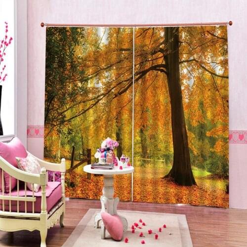 3D Curtain Printing Blockout Polyester auturn scenery curtains gold forest curtains blackout curtains