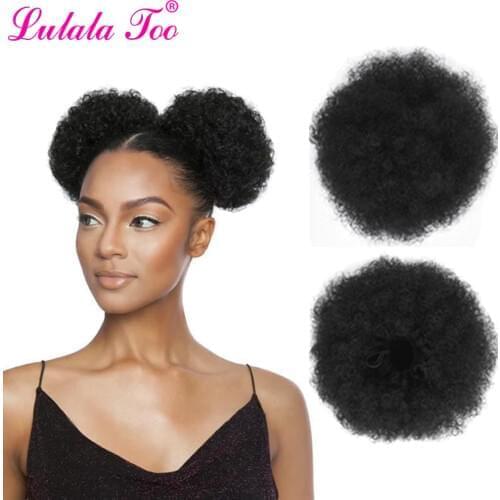 6inch Short Afro Puff Hair Bun Drawstring Ponytail Wig Kinky Curly Synthetic Clip in Extensions Chignon Hairpiece Can Buy 2Pcs