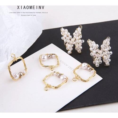 6pcs Copper Plating Crystal Butterfly Square Millet Bead Chain Classic Fashion Pearl Earrings Jewelry For Women Diy Accessories