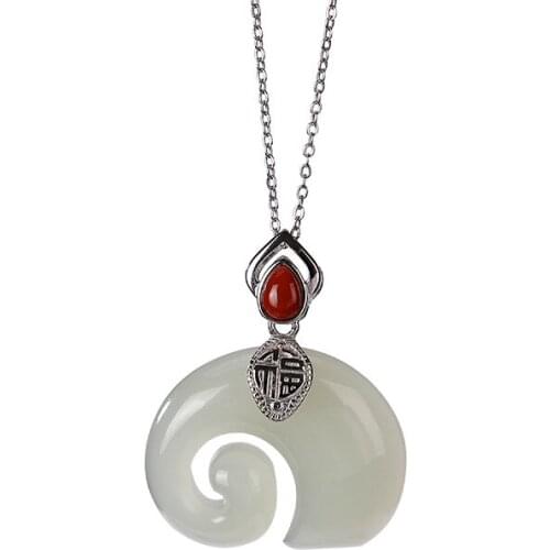 925 sterling silver natural Hetian jade southern red agate pendant retro personality fu character small elephant lady pendant