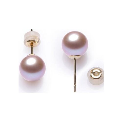 Free shipping Beautiful a pair of 10-11mm AAA south sea round lavender pearl stud earrings 14k