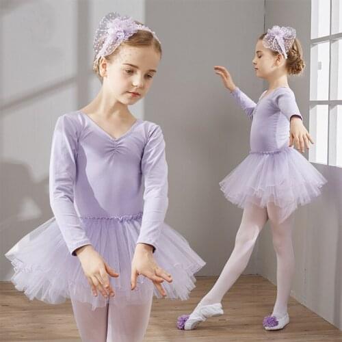 Childrens cotton and spandex dance clothing girls autumn long sleeve ballet costume dance veil tutu dress JQ-643