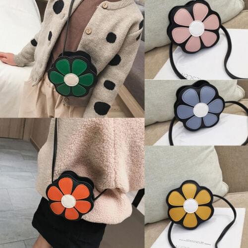 Kids Girls Flower Shoulder Purse PU Patchwork Zipper Tote Purse Cute Crossbody Bag Messenger Bag