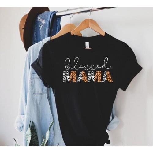 Tees For Mama Blessed Zebra Print Shirt Round Neck Mom Mama Shirts Cotton Unisex Tee Plus Size Short Sleeve Top Tees Shirt