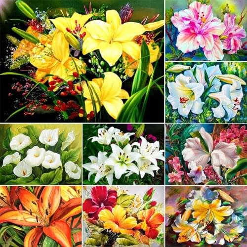 Full Drill Square Diamond Embroidery Lily Flower Diamond Painting Cross Stitch Mosaic Rhinestone Crafts Kit Home Decoration