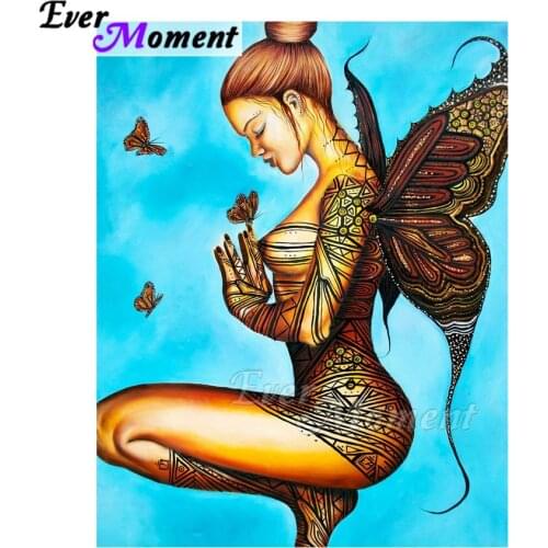 Ever Moment Diamond Painting Picture Of Rhinestone Girl with Wing Pray Full Square Drill Decoration Diamond Embroidery ASF2032