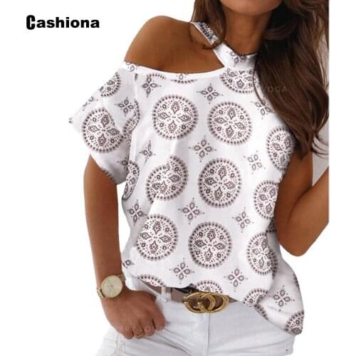 Cashiona 2021 Latest Fashion Eyes Print Tops Plus Size Women Asymmetrical Collar T-Shirt Casual Loose Tees Shirt Femme 3XL