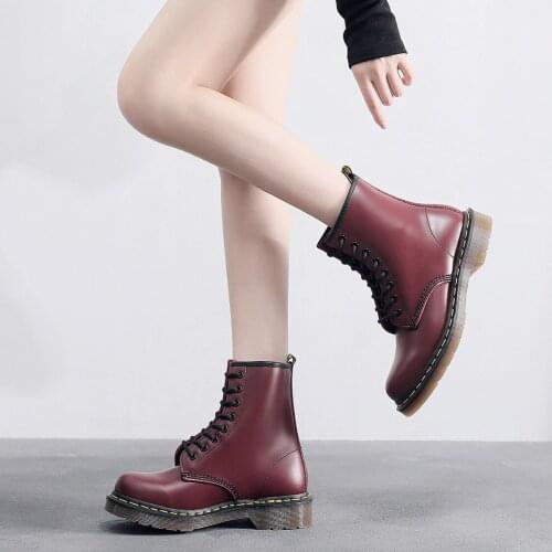 Leather Martin boots female British style couple retro casual all-match short boots breathable high-top plus velvet motorcycle b