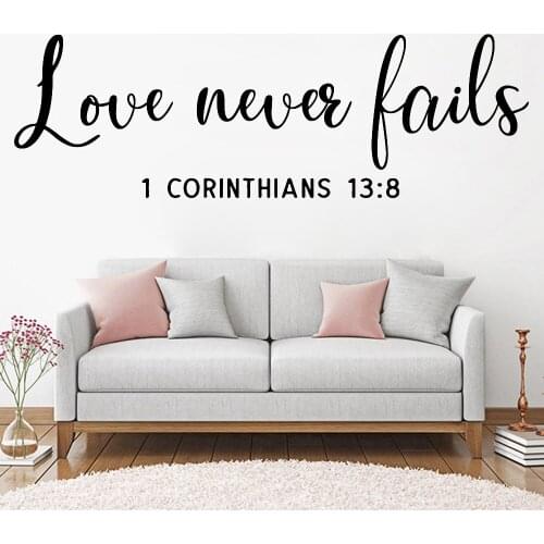 Love Never Fails Wall Decal Vinyl Decal 1 Corinthians 13:8 Christian Bible Verse Wall Sticker Scripture Family Wall Decor C864