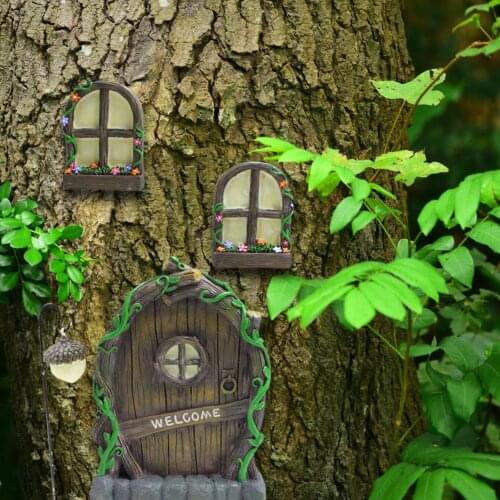 Miniature Fairy Tree Decorations Fairy Door And Windows Glows In The Dark For Hand Painted Natural Woodland Look