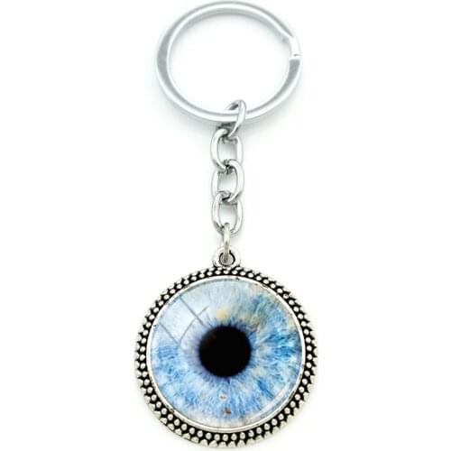 TAFREE Blue Eye Pattern Fashionable And Interesting Pendant Round Glass Gemstone Cabochon Keychain Metal Keychain
