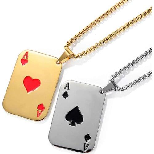 FATE LOVE Poker Ace of Spades Heart Pendants Necklaces for Men Stainless Steel Chain Fashion Jewelry Dropship Supplier Wholesale