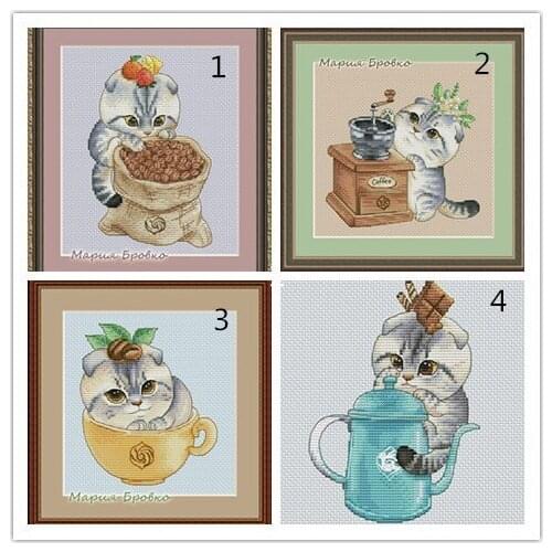 Fat cat Windmill cross stitch package flower aida 18ct 14ct 11ct black cloth people kit embroidery