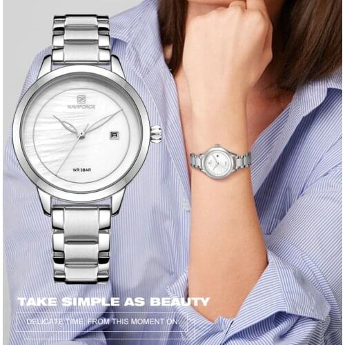 NAVIFORCE Women Watch Top Brand Luxury Fashion Simple Silver White Quartz Date Watches Female Waterproof Wristwatch Lady Clock