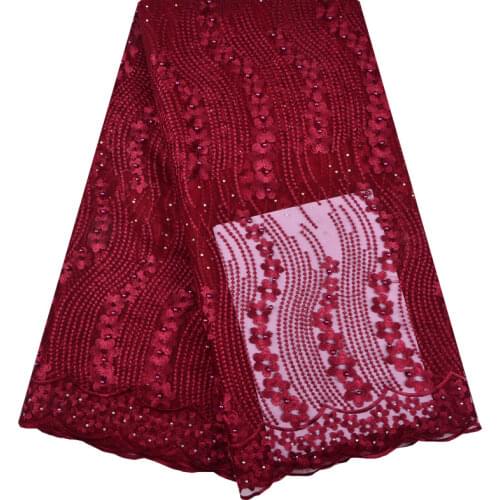 2018 Latest French Nigerian Laces Fabrics High Quality Tulle African Laces Fabric Wedding African French Tulle Lace Wine F1211