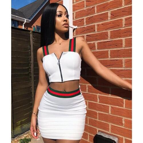 Wholesale Two Pieceset Women Sexy Nightclub Stitching Suspender Ruched Skirt Set Stacked Pants &Zipper Crop Top Club Outfits