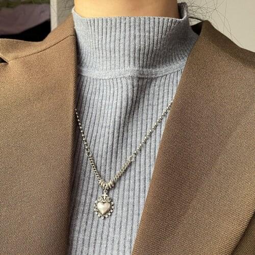 925 Sterling Silver Necklace Fashion Round Bead Love Necklace Retro Simple Thai Silver Sweater Chain Women Jewerly