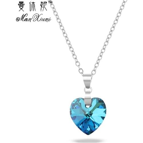 Manxiuni Crystals Necklaces collares Women Pendants Heart Shaped Blue Purple kolye Luxury Fashion Jewelry Austrian Rhinestone