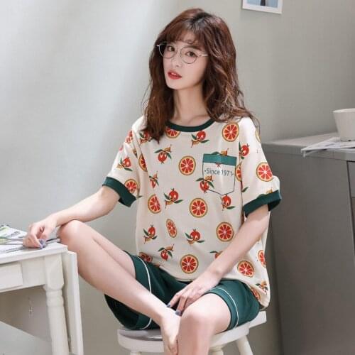 Pajamas Womens Summer Cotton Short-sleeved Korean Home Service Cute Cartoon Ladies Shorts Summer Thin Section Can Be Worn Outsi