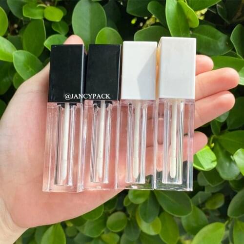 Empty white black lid Square Lip Gloss Tubes Transparent frost Lip Balm Tube Lipstick Mini Sample Cosmetic Container with wands
