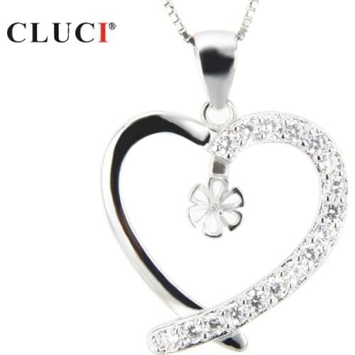 CLUCI 925 Sterling Silver Heart Charms Pendant Women Jewelry Silver 925 Pearl Pendant Mounting for Necklace Making SP028SB
