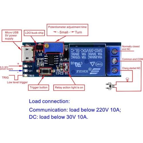 Smart Electronics 5V-30V Micro USB Power Adjustable Delay Relay Timer Control Module Trigger Delay Switch