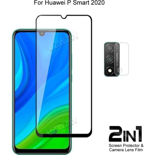 For Huawei P smart 2020 Front Screen Protector Protective Tempered Glass & Camera Lens Film