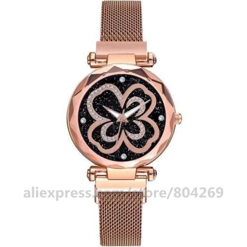 Hot Sale Four Leaf Clover Women Magnetic Wristwatch Starry Sky Ladys Magnetic Belt Wristwatch New Designs Bracelet Wristwatch