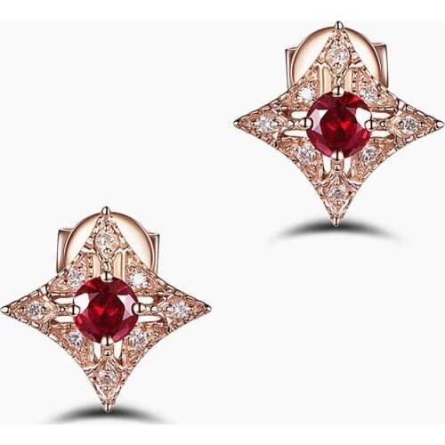 Vintage carving red crystal ruby gemstones diamonds stud earrings for women rose gold tone jewelry bijoux fashion brincos gifts
