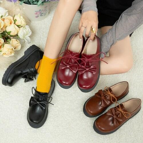 YMECHIC New Arrival 2020 Autumn Vintage College Lace Up Women Flat Shoes Bowtie Black Brown Young Lady Flats Oxford Shoes 43 42