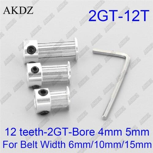 12 teeth 2GT Timing Pulley Bore 4/5mm for GT2 Open Synchronous belt width 6mm/10mm/15mm small backlash 12Teeth 12T