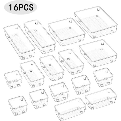 16pcs Many Sizes Transparent Plastic Storage Box Rectangular Collection Display Box Jewelry Storage Boxes Home Desktop Decor