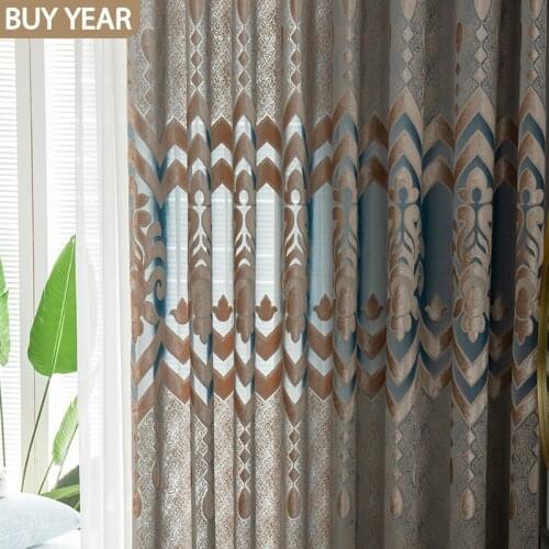 2021 New European Curtains for Living Dining Room Bedroom Grey Curtain Cut Velvet Jacquard French Window Tulle Curtains